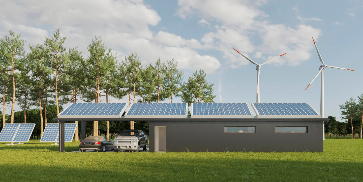 3d house with solar pannels 1