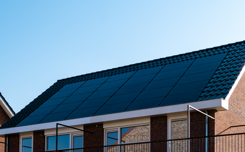 newly build houses with solar panels attached roof against sunny sky 1