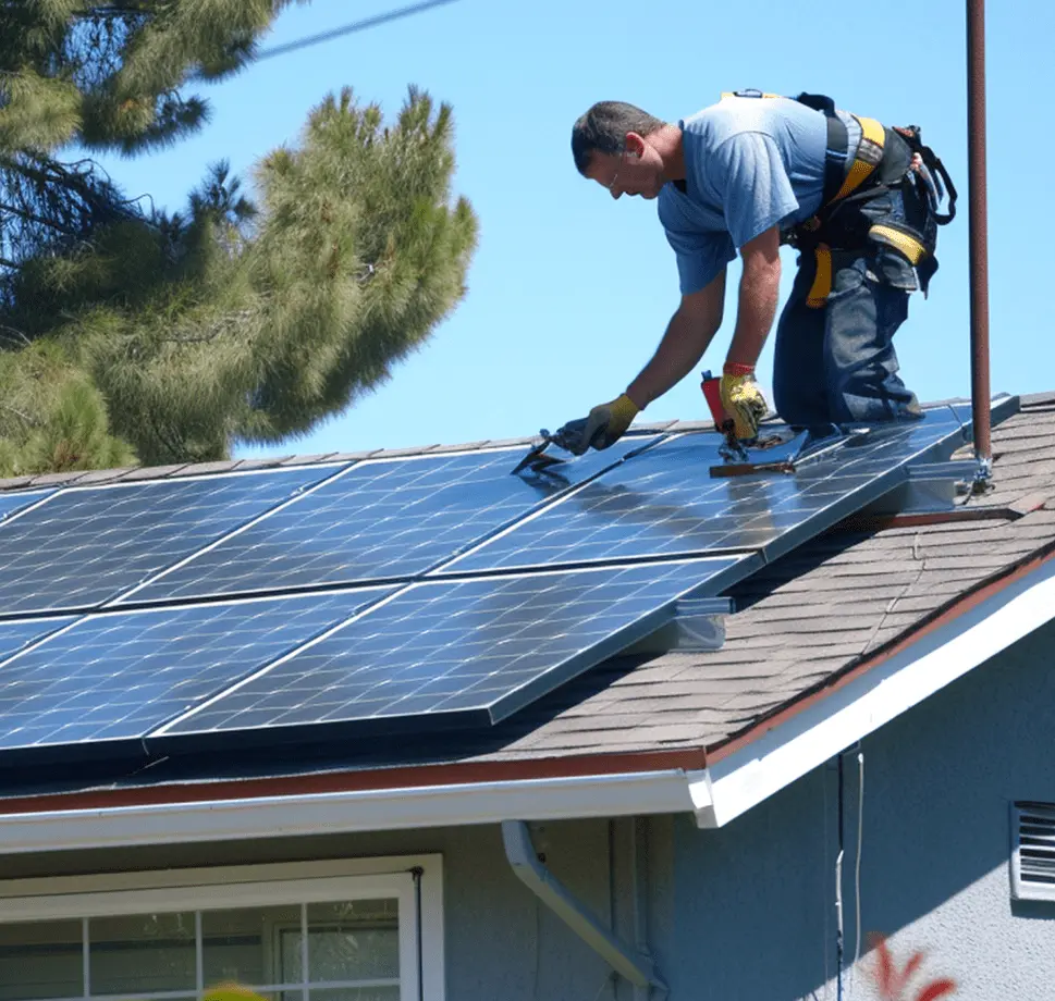 A team member of Inverse Energy installing solar system on roof top